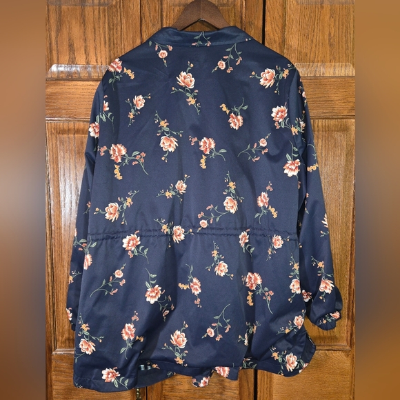 Skies Are Blue Anthropologie Navy Floral Raincoat Flannel Lining Sz 3X - Picture 4 of 4